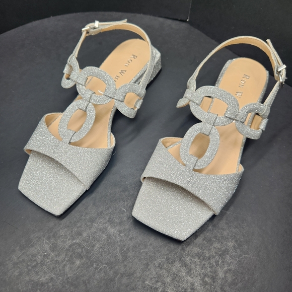 Ron White Dress Sandals 7 Silver Glitter Beverly Wedding Made Italy New $495 - Picture 8 of 15